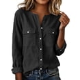 thumbnail image 2 of CQONEPT Long Sleeve Shirt for Women Button Down Blouse Long Sleeve Dressy Casual Cotton Linen Blend Fall Clothes Black L, 2 of 6