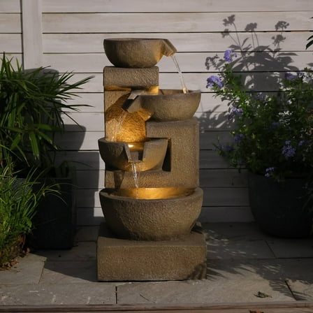 Fountain Resin Contemporary Waterfall Design With Stone Effect & LED Glow