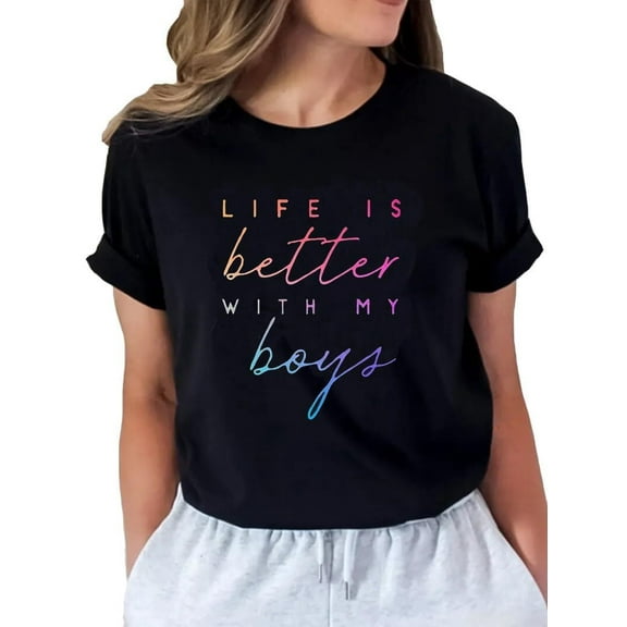 Womens Mother's Day T-Shirt Leopard Mama Graphic Tee Funny Boy Mama Short Sleeve