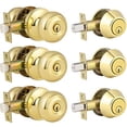thumbnail image 1 of 3 Pack Keyed Alike Entry Door Knob and Single Cylinder Deadbolt Lock Combo Set, Front Door Entry Knobs Lockset and Deadbolt Combination Set, Keyed Entry Knobset with Same Keys, Polished Brass, 1 of 2