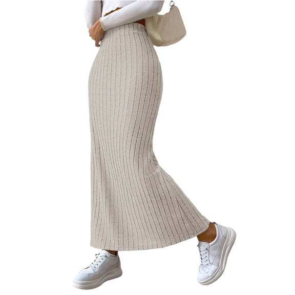 Women's Side Slit Skirts Ribbed Knit Bodycon High Waisted Casual Long Skirts Stretchy Trendy Maxi Skirts for Women