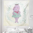 thumbnail image 1 of Hippo Tapestry, Hippie Animal Hippopotamus Girl with Dotted Dress on Grungy Flower Wreath Background, Fabric Wall Hanging Decor for Bedroom Living Room Dorm, 5 Sizes, Multicolor, by Ambesonne, 1 of 1