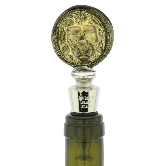 GlassOfVenice Murano Glass Lion Head Bottle Stopper - Black