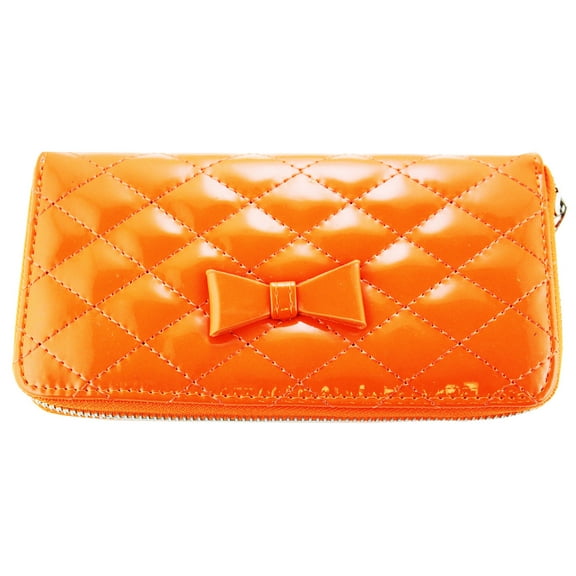 Quilted Compact Purse - Slim & Convenient Womans Wallet (Orange)