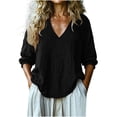 thumbnail image 2 of TGSLY Women's 3/4 Balloon Sleeve Tops Lightweight Soft V Neck Crinkle Cotton Shirts with Elastic Cuffs Loose Fit Dressy Casual Solid Color Blouses XL, 2 of 7