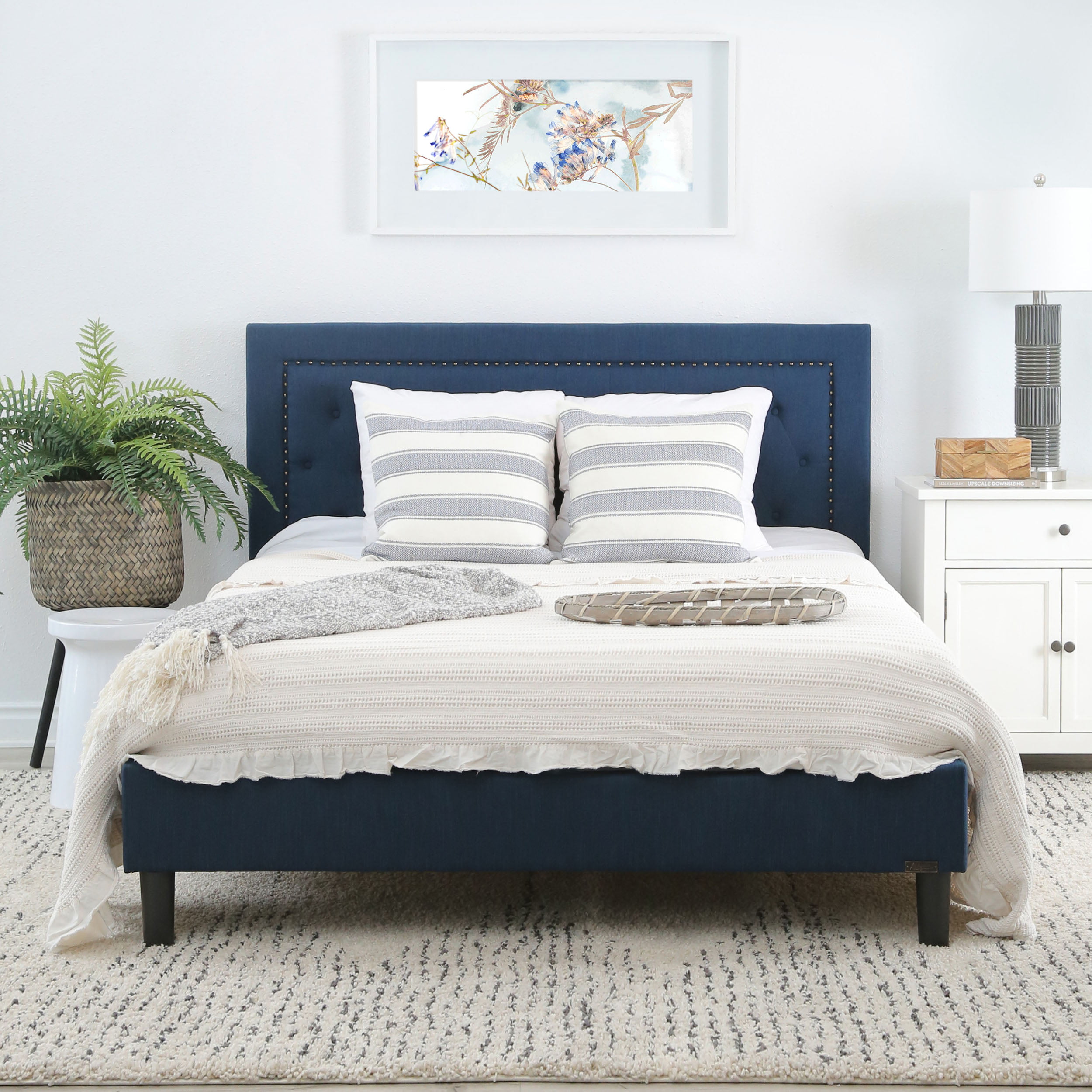 Devon & Claire Kelly Navy Blue Tufted Upholstered Bed, King - Walmart