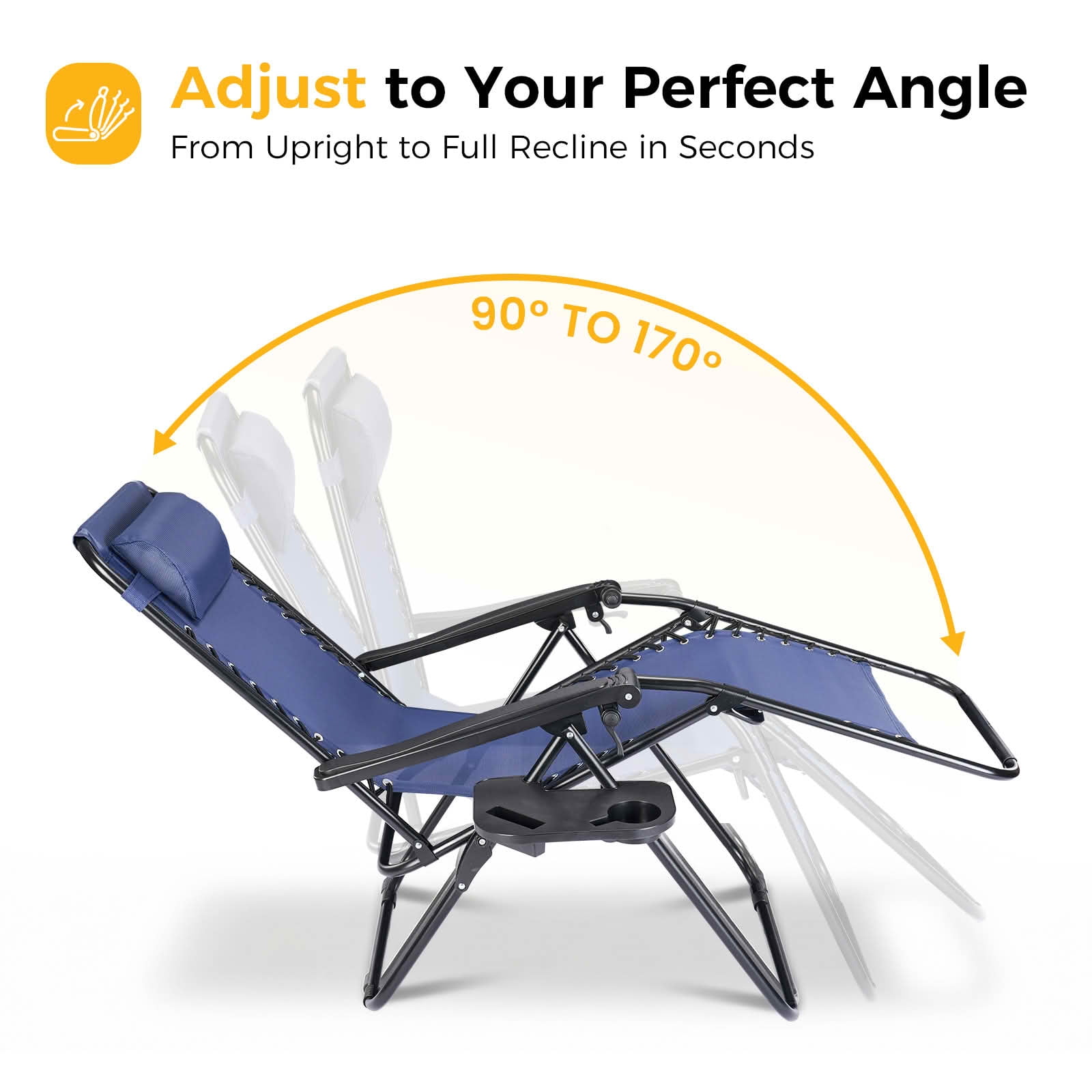 MAYEERTY Set of 2 Zero Gravity Patio Lounge Chairs, Adjustable Alloy Steel Foldable Outdoor Recliners with Pillow Cup Holder Side Tray for Beach Pool Lawn, Holds 300 LBS