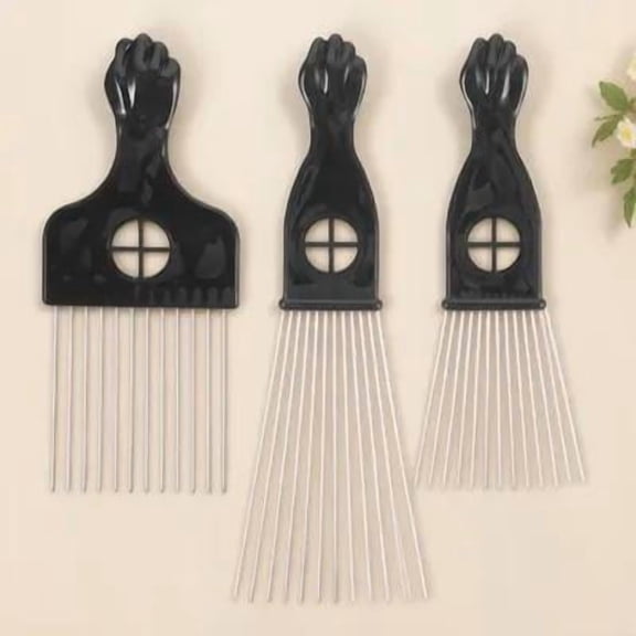 QIFULL 3Pcs Stainless Steel Afro Hair Comb Black Wide Teeth Comb for Comfortable Hairdressing and Lifting
