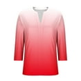 thumbnail image 4 of aidice Tops for Women Casual Notched V Neck 3/4 Sleeve Shirts Comfy Fitting Gradient Color Tee Shirts, 4 of 6