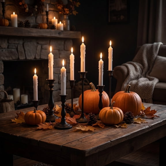 Multi-Occasion Flameless Taper Candle Set – Dripped Wax Flickering LED Sticks – Reusable Wedding Harvest Halloween Table Decor