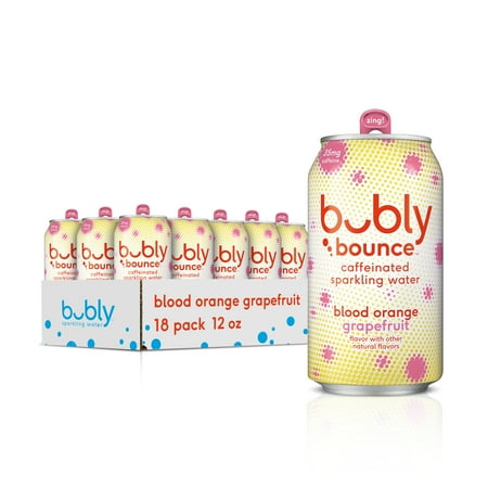bubly Bounce Caffeinated Blood Orange Grapefruit Sparkling Water, 12 fl oz, 18 Pack Cans