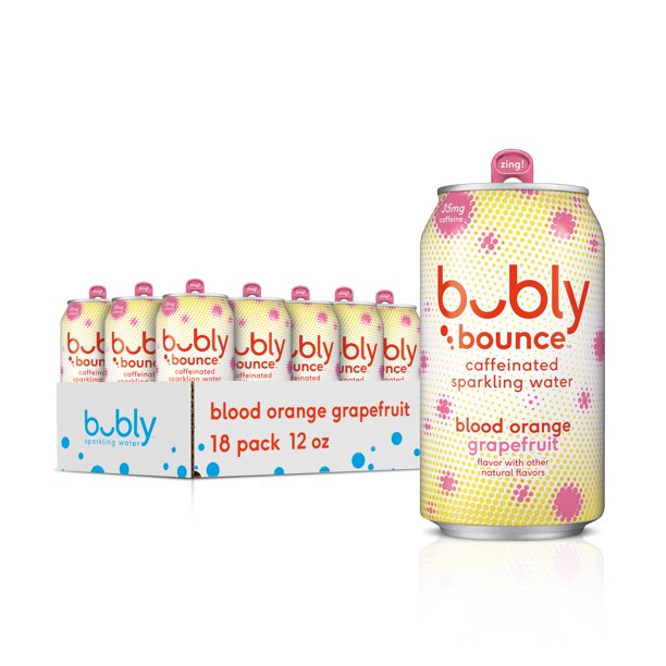 (18 Cans) bubly bounce Caffeinated Sparkling Water, Blood Orange