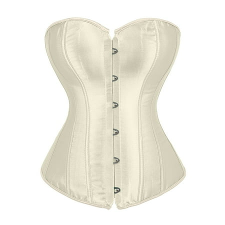 TrdSipl Corset Lingerie for Women Floral Trim Corset Lingerie Satin Boned Lace Waist Cincher Cute Plus Size Victorian Corsets Beige 2XL