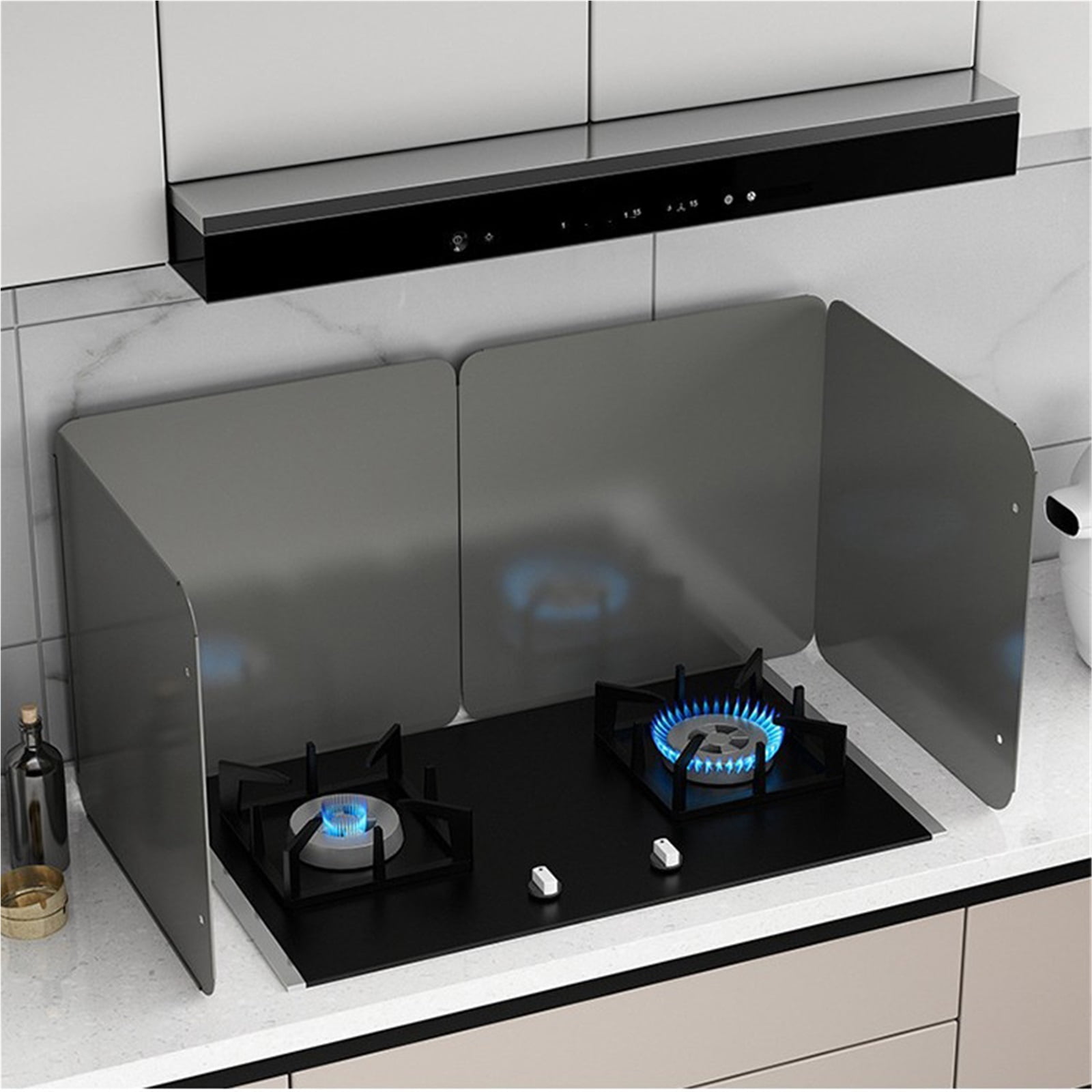 Kitchen Oil Splatter Guard for Gas Stove, High Temperature Resistant Heat Insulation Baffle, Foldable Integrated Anti-Oil Shield for Home Cooktop Induction Cooker