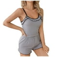 thumbnail image 6 of Womens Pajama Sets Solid Color Ruffled Sexy Spaghetti Strap Camisole With Shorts Casual Two Piece Pajamas For Women Set Sleepwear Daily-Wear,Grey,S, 6 of 9