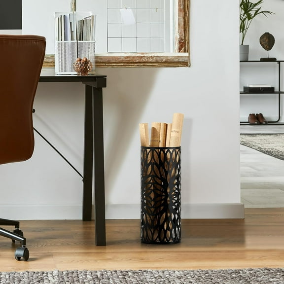 Umbrella Holder, Umbrella Stand for Entryway, Metal Umbrella Organizer with a Detachable Drip Tray, Round Umbrella Rack Freestanding, 6.7 x 6.7 x 16 Inches, Black DUH11B