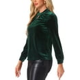 thumbnail image 4 of Blusa elegante casual de terciopelo para mujer con cuello alto y mangas largas en verde oscuro, talla S, 4 of 5