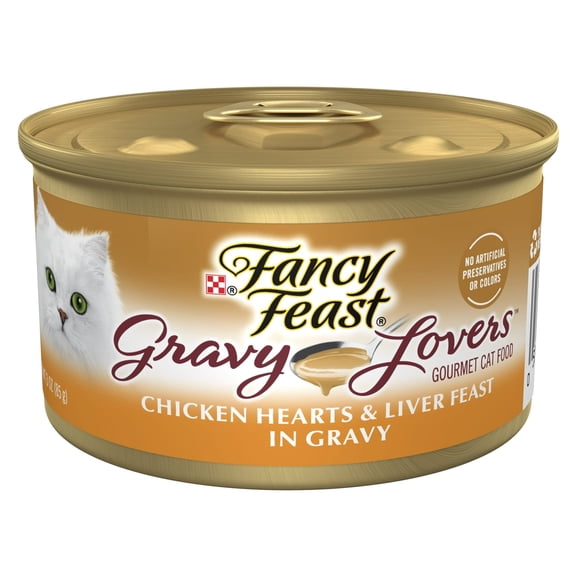 Hellow Pet Fancy Feast Gravy Lovers Wet Cat Food for Adult Cats & Kittens, Soft Chicken Heart & Liver, 3 oz Cans (Pack of 30)