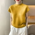thumbnail image 4 of Posijego Women's Turtleneck Short Sleeve Tops Solid Color Knit Summer Sweater Lightweight Casual Blouses, 4 of 7