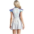 thumbnail image 4 of Aislor Women Metallic Space Alien Cosplay Costume Cap-Sleeve Zipper A-line Astronaut Fancy Dress Blue S, 4 of 7