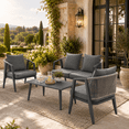 thumbnail image 2 of Patio Furniture Set on Sale, 4-Piece Outdoor Conversation Set with Thickened Cushions, Heavy-duty Iron Frame Sectional Sofa Set with Steel Coffee Table for Patio, Lawn, Garden, Balcony & Poolside, 2 of 9