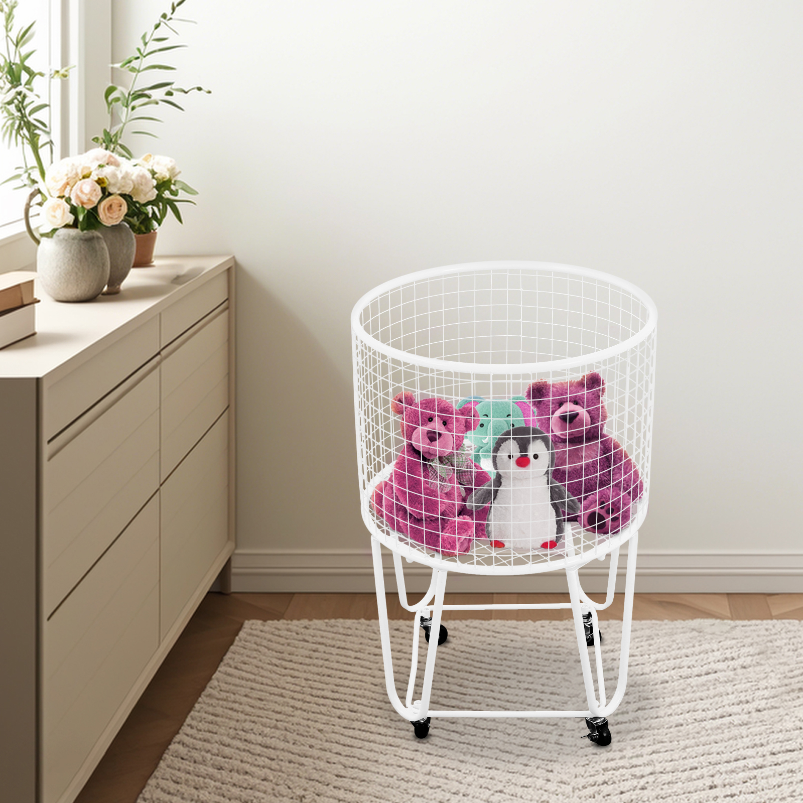 High Flexibility Laundry Basket Storage Cart Laundry Hamper with Wheels Simple Installation Rolling Laundry Hamper for Storing Dirty Clothes