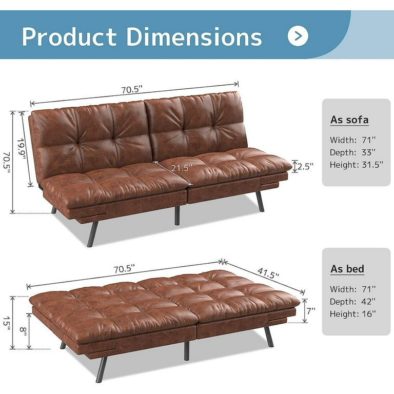 Futon Sofa Bed, Memory Foam Foldable Couch Convertible Loveseat