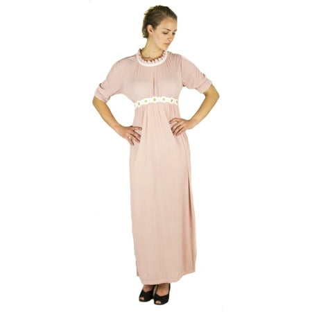 Sakkas Isabis Womens Casual Long Lace Modest Dress with Short Sleeves Stretchy - Pink - (Best Modest Clothing Sites)