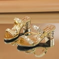 thumbnail image 5 of Samdudou Heeled Sandals for Women Open Toe Low Chunky Block Heel Criss Cross Sparkly Rhinestone Straps Slip On Slides Casual Summer Evening Party Dressy Mules, 5 of 7