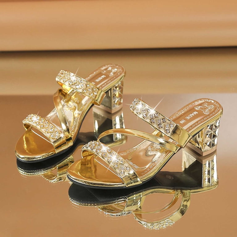 gold dress sandals for women Cqonept Square Toe Heeled Low Block Heels Sandals Slip on Heeled Sandal Mule Strappy Wedding Shoes 42, Women's, Beige Under $400