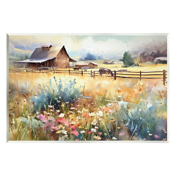 Stupell Industries Horse in Farmhouse Meadow Landscape Painting Unframed Art Print Wall Art, 15 x 10