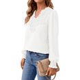 thumbnail image 4 of Fantaslook Blouses for Women Lace V Neck Long Sleeve Blouse Pleated Chiffon Pom Pom Shirt Dressy Casual Fall Tops, 4 of 10