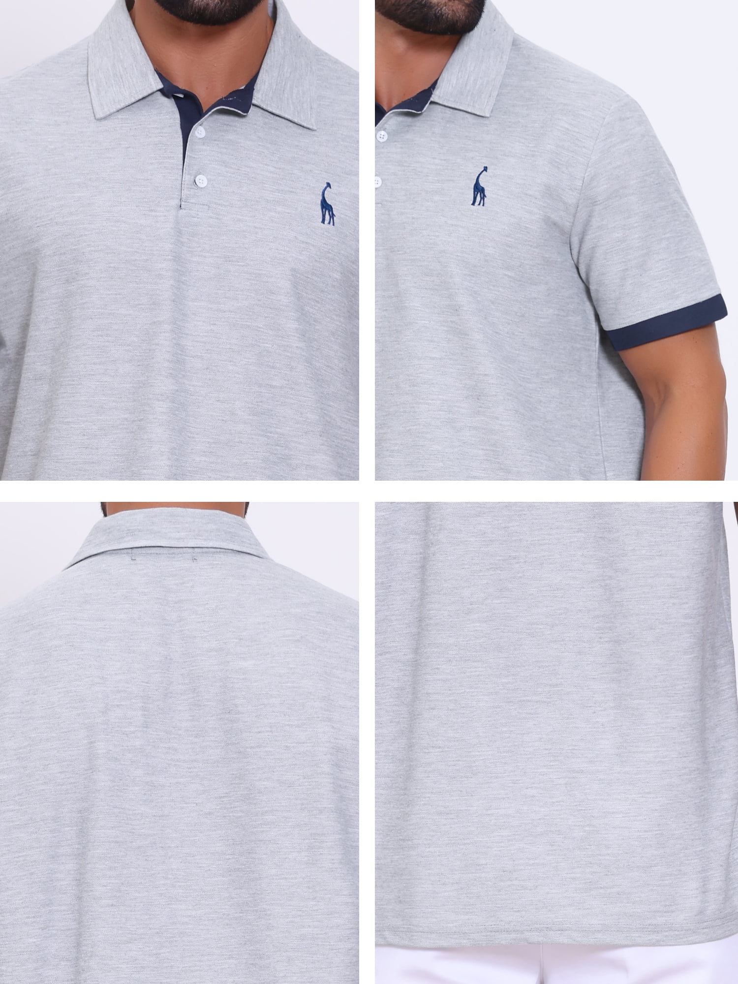 DARING DIVA Men's Pique Contrast Color Short Sleeve Golf Polo Shirts XL Gray