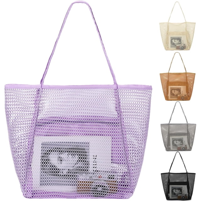 Mesh Beach Bag, Extra Large Beach Tote with Zipper Pocket Pool Bag for Cruise/Swim/Vacation Essentials