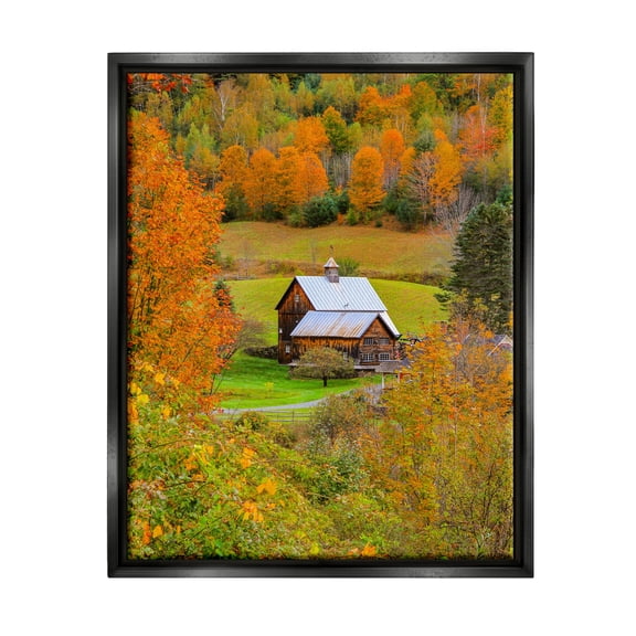 Stupell Industries Autumn Farmhouse Cabin Nature Photography Black Floater Framed Art Print Wall Art, 17 x 21