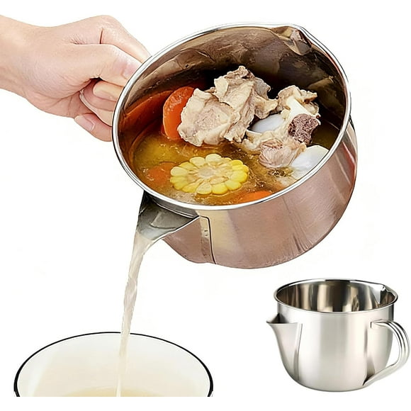 Fat Separator with Dual Spout Design, Fat Separator - Stainless Steel Gravy, Stainless Steel Gravy and Sauce Strainer, for Broth, Soup, Stew, Hot Pot, Remove Excess Oil from Soup or Food (M)
