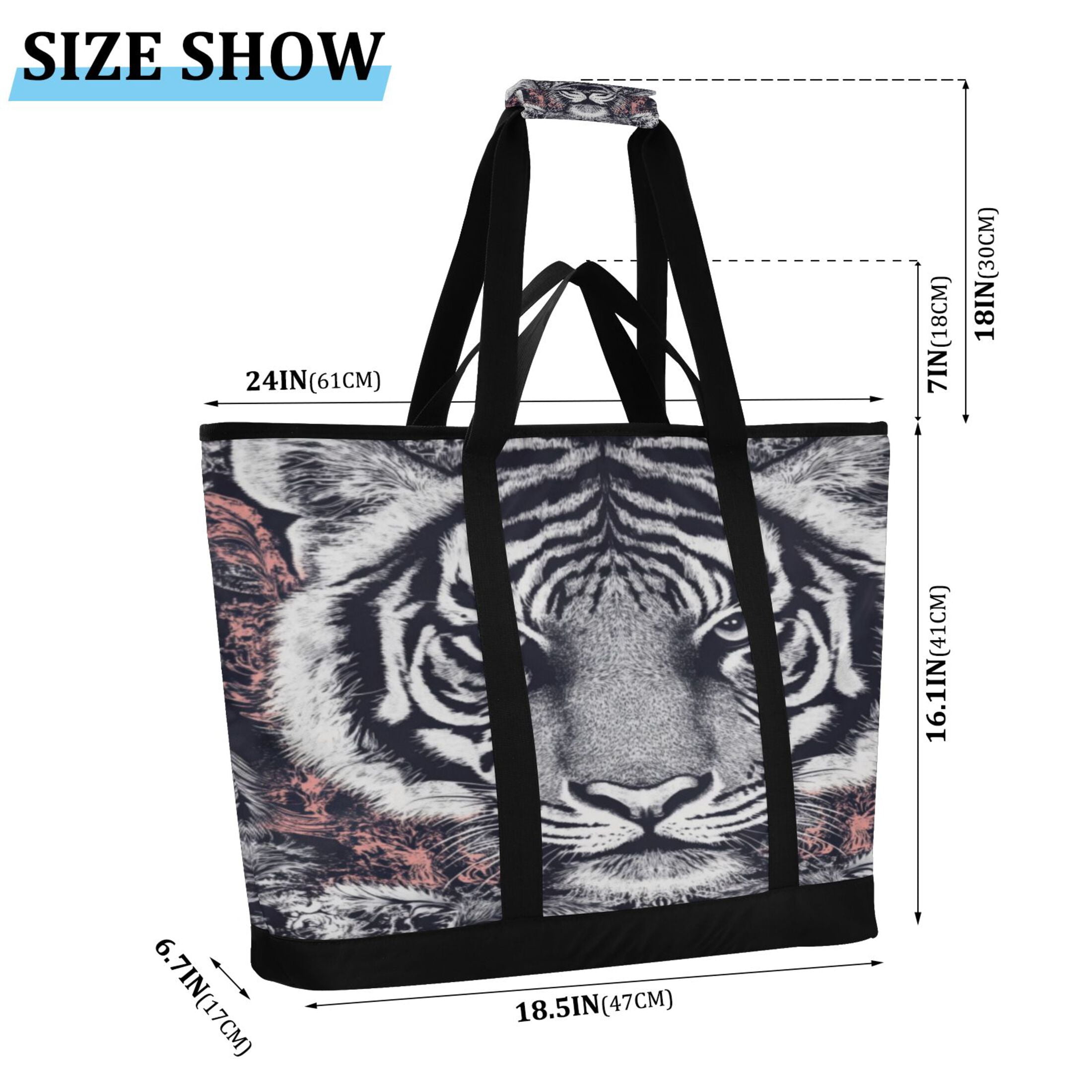 Large Hand-held Ice Pack Picnic Bag Insulation and Refrigeration Suitable for Shopping Picnics and Camping Black and White Tiger