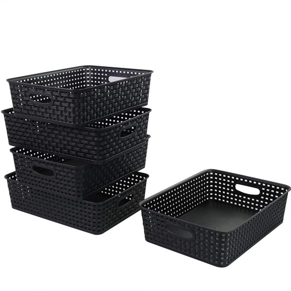 Tstorage 5 Packs Plastic Paper Storage Basket Tray for Office, Black