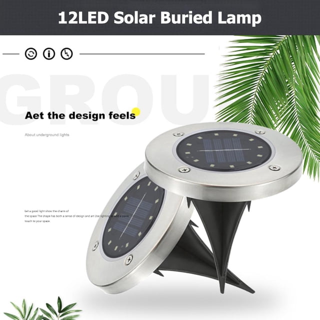 Luz solar enterrada 8x12LED Lámpara de tierra para césped al aire libre impermeable (blanco cálido)