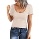 thumbnail image 1 of Gibobby Playera de Manga Corta Casual Suave Camisa de punto ajustada de manga corta con cuello redondo para mujer, camisetas ajustadas básicas, camisetas de ve(Caqui,M), 1 of 4