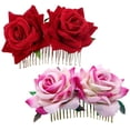 thumbnail image 3 of Miangastore Peigne Latéral de Mariée en Tissu Rouge 2Ensemble 4.7X3.1In, 3 of 8