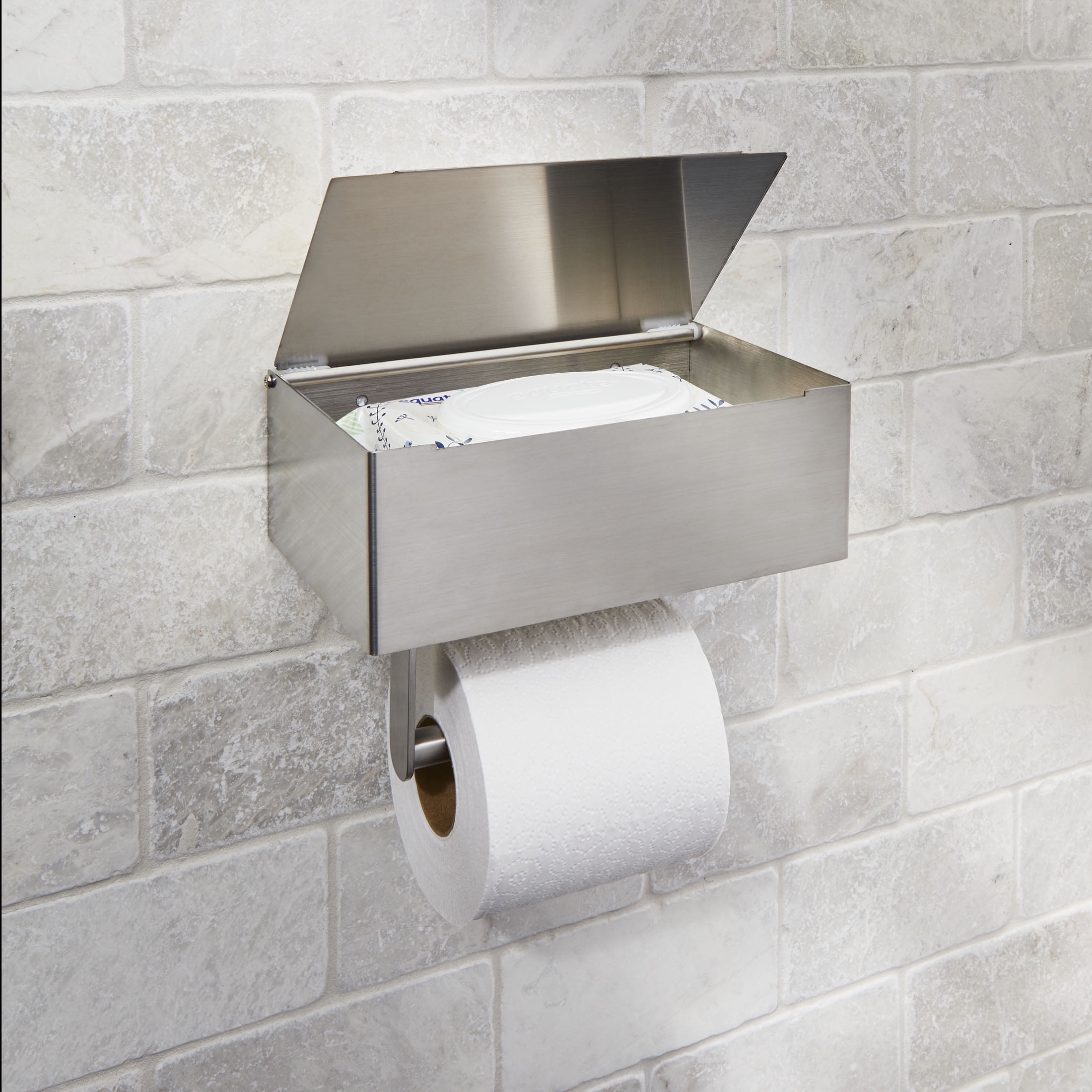 Better Homes & Gardens Toilet Paper Holder with Storage in Satin Nickel