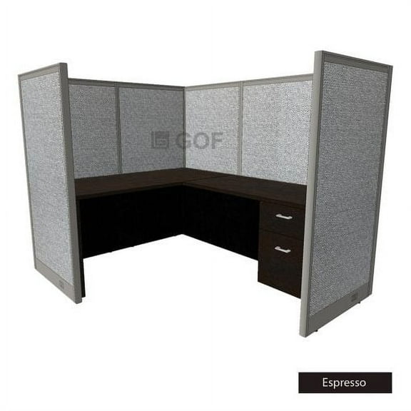 GOF 1 Person Workstation Cubicle (5’D x 6.5’W x 4’H, Espresso) Office Partition with Desk & Pedestal Set