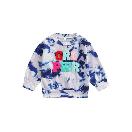 

Sunisery Kids Little Girls Sweatshirt Round Neck Tie Dye Lettering Pattern Long Sleeve Pullovers Tops Blue Purple 2-3 Years