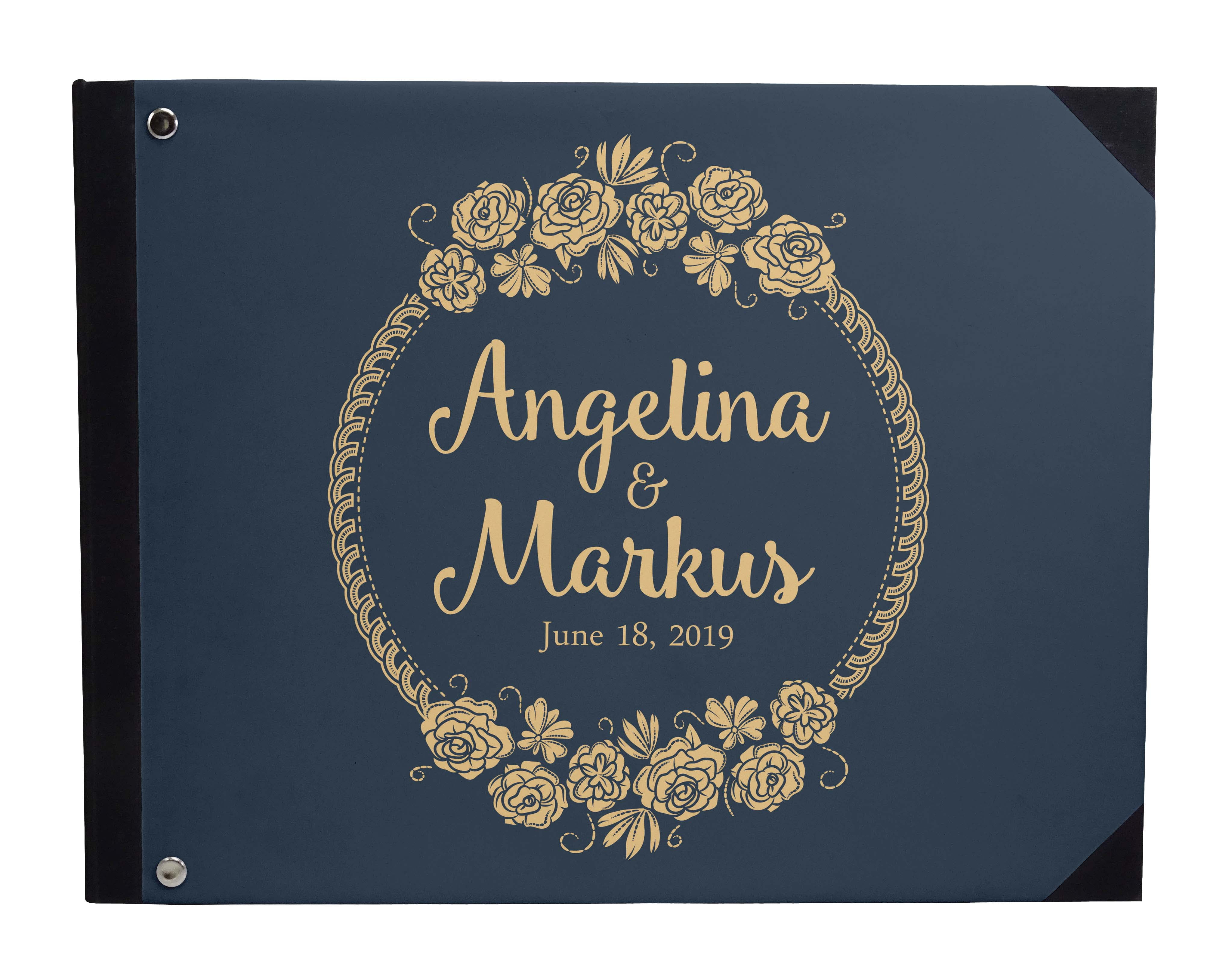 Darling Souvenir Blue Floral Wreath Hardbound Guestbook, Blue, 1 Count