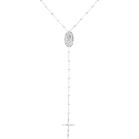 Lesa Michele Genuine Cubic Zirconia Cross Rosary Necklace in Sterling Silver