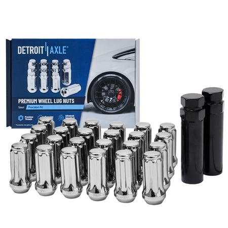 Detroit Axle - 14x1.5 Chrome Wheel Lug Nuts w/Keys Replacement for Chevy Silverado Express 1500 GMC Savana Sierra 2500