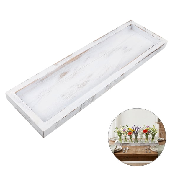 IFANLANDOR Multi Color Long Narrow Wood Tray for Table Decor Rustic Candle Holder Plate
