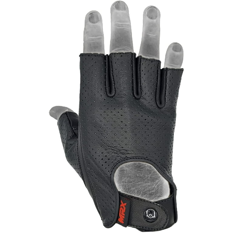 Mens Driving Gloves Basic Soft Goat Leather Fingerless Breathable Biker Motorcycle Riding Cycling Shooting Button Gloves Half Finger Full Black
