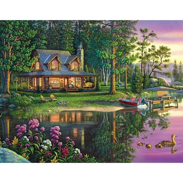 (Casa - B253) Serie paisaje casa diamantes redondos pintura diamantes resina 50*40CM